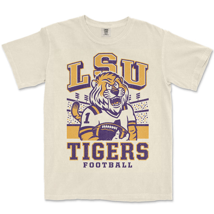 B&B Dry Goods LSU Tigers QB Mike Football Stadium Garment Dyed T-Shirt - Ivory