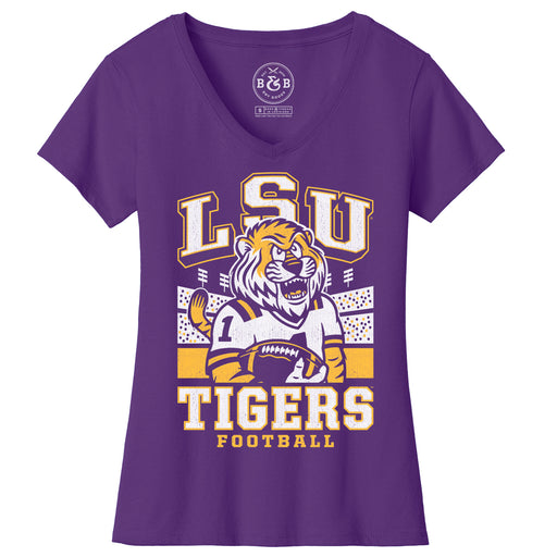 B&B Dry Goods LSU Tigers QB Mike Football Stadium V-Neck T-Shirt - Purple