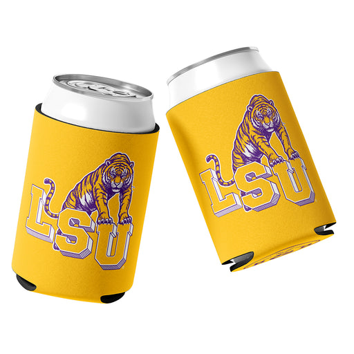 B&B Dry Goods LSU Tigers Retro Step Stitched Neoprene Sublimated Double Sided Can Holder / Koozie - Gold