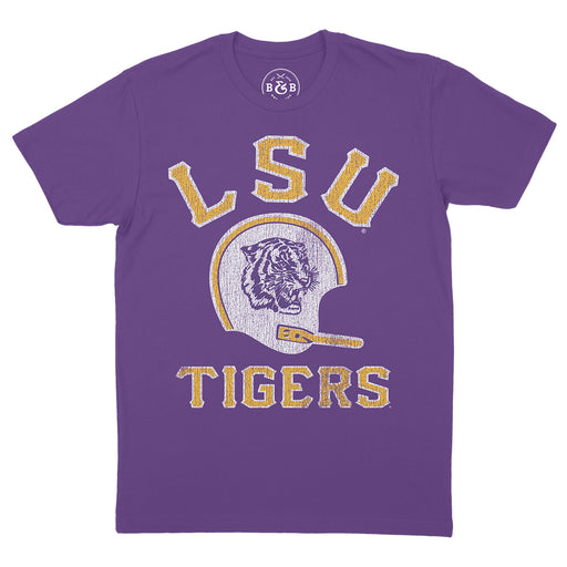 B&B Dry Goods LSU Tigers Retro Tiger Football Helmet T-Shirt - Purple