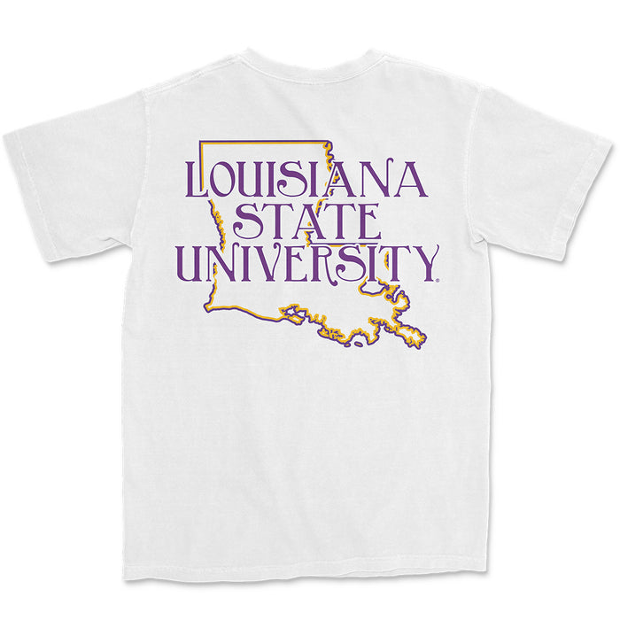 LSU Tigers State Script Garment Dyed Pocket T-Shirt - White