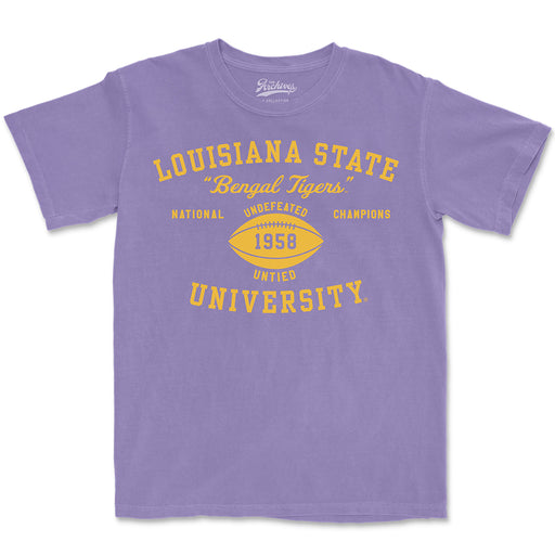 B&B Dry Goods LSU Tigers The Archives 1958 Football National Champions Oversized Fit Garment Dyed T-Shirt - Purple Haze