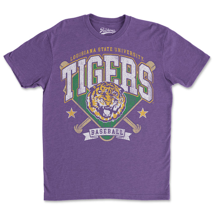 B&B Dry Goods LSU Tigers The Archives Baseball Double Play Tri-Blend T-Shirt - Purple