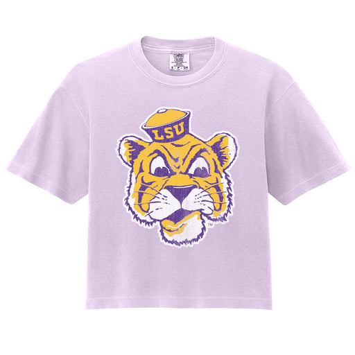 B&B Dry Goods LSU Tigers The Archives Beanie Garment Dyed Cropped T-Shirt - Orchid