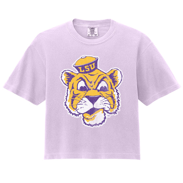 B&B Dry Goods LSU Tigers The Archives Beanie Garment Dyed Cropped T-Shirt - Orchid