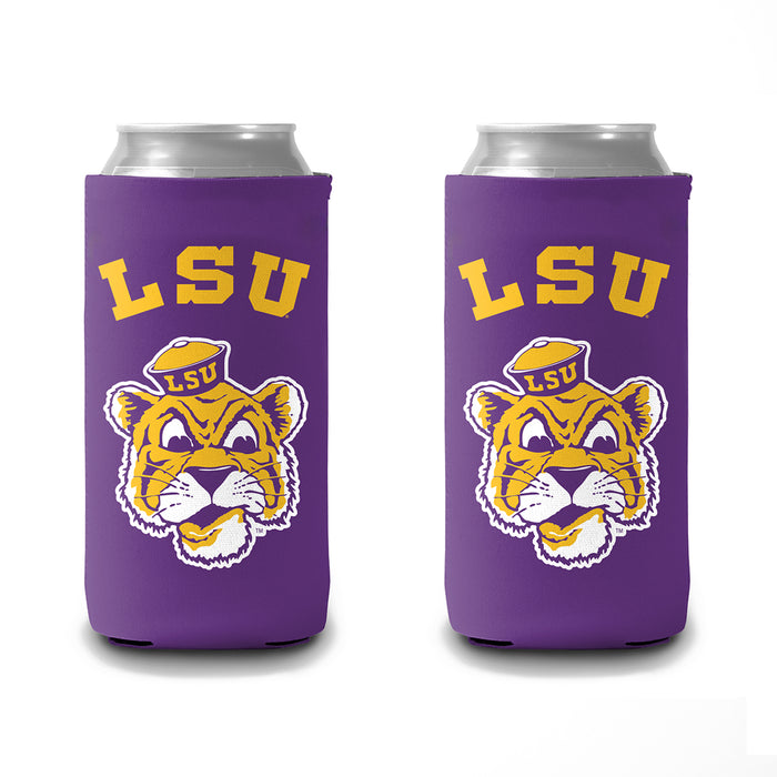 B&B Dry Goods LSU Tigers The Archives Beanie Mike Arch Stitched Neoprene Sublimated Double Sided Sim Can Holder / Koozie - Purple