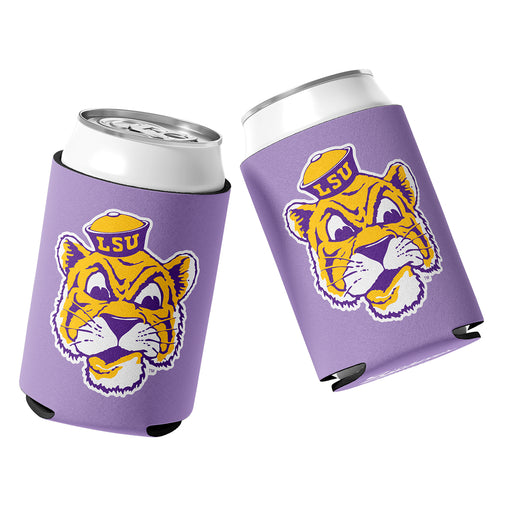B&B Dry Goods LSU Tigers The Archives Beanie Mike Stitched Neoprene Sublimated Double Sided Can Holder / Koozie - Lavender