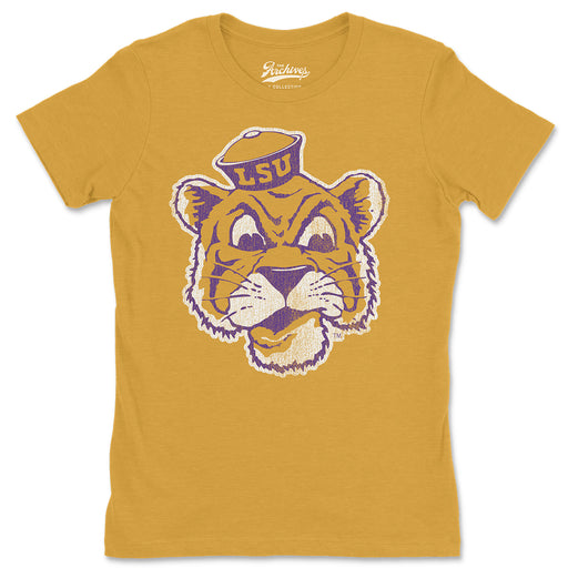 B&B Dry Goods LSU Tigers The Archives Beanie Mike Women's Tri-Blend T-Shirt - Mustard