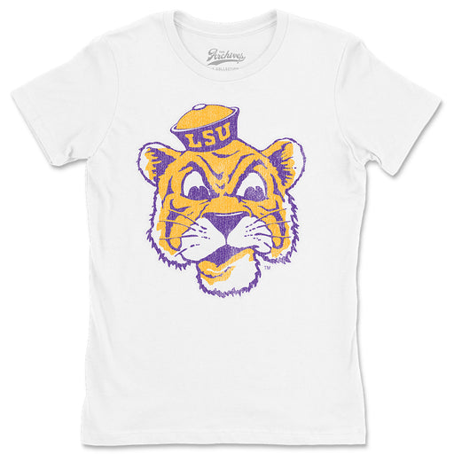 B&B Dry Goods LSU Tigers The Archives Beanie Mike Women's Tri-Blend T-Shirt - White