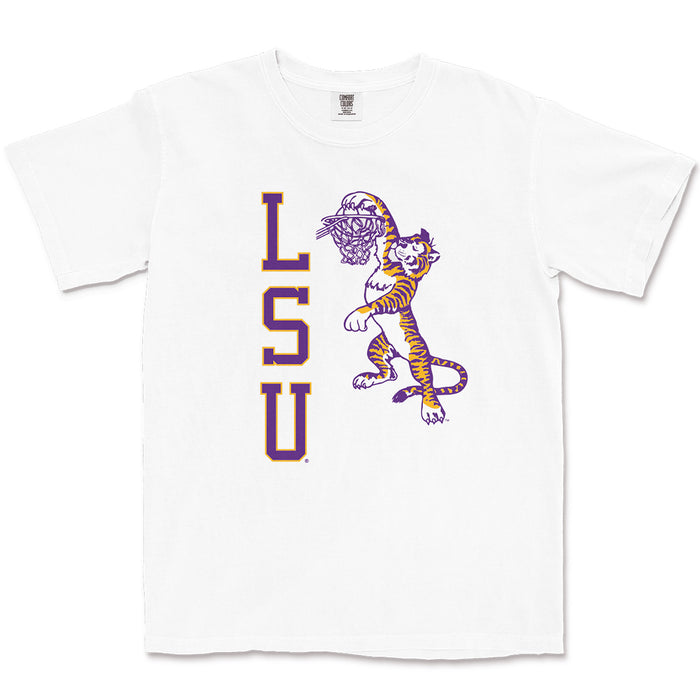 B&B Dry Goods LSU Tigers The Archives Dunking Tiger Stack Garment Dyed T-Shirt - White