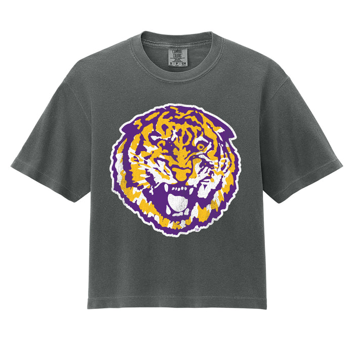 B&B Dry Goods LSU Tigers The Archives Round Vault Garment Dyed Cropped T-Shirt - Pepper