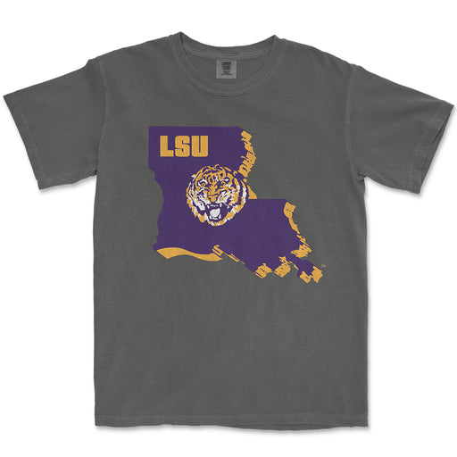 B&B Dry Goods LSU Tigers The Archives Round Vault State Garment Dyed T-Shirt - Pepper