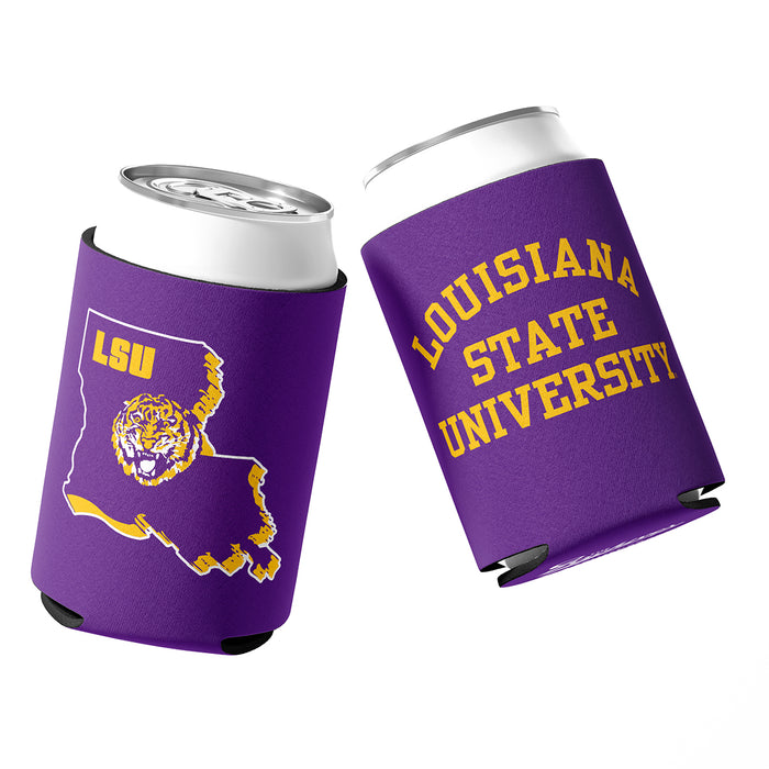 B&B Dry Goods LSU Tigers The Archives Round Vault State Stitched Neoprene Sublimated Double Sided Can Holder / Koozie - Purple