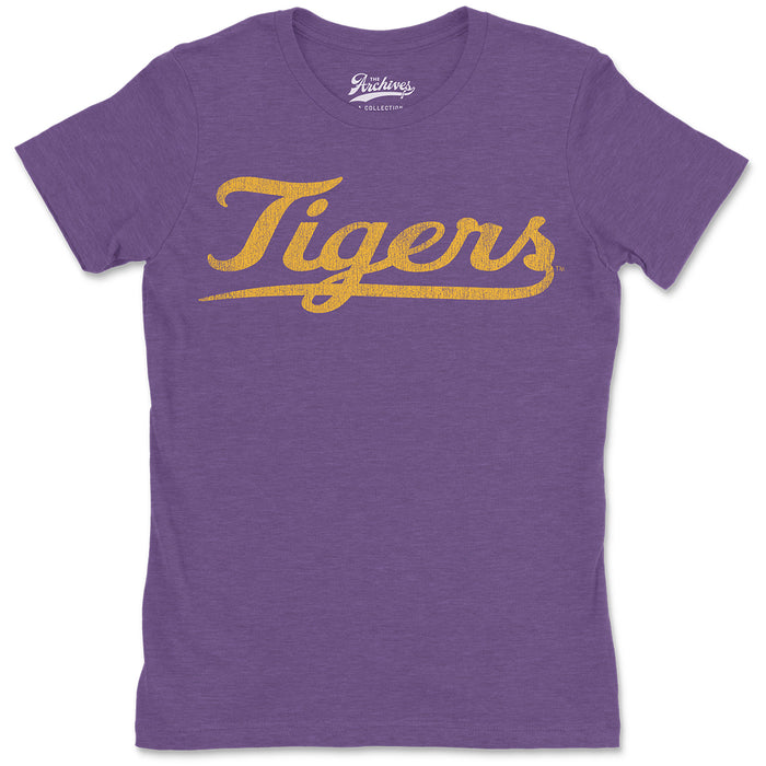 B&B Dry Goods LSU Tigers The Archives Vault Baseball Script Women's Tri-Blend T-Shirt - Purple