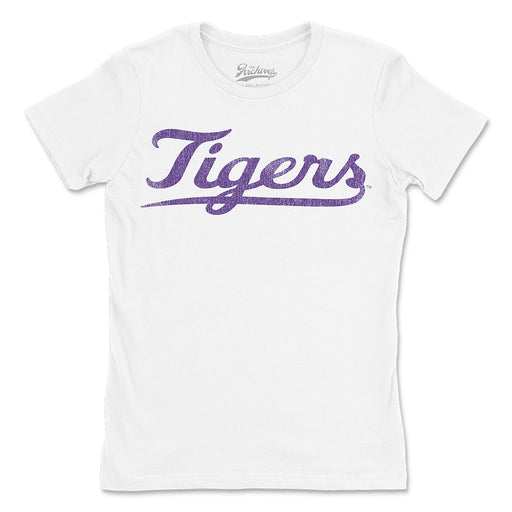 B&B Dry Goods LSU Tigers The Archives Vault Baseball Script Women's Tri-Blend T-Shirt - White