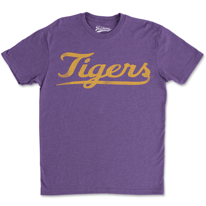 B&B Dry Goods LSU Tigers The Archives Vault Baseball Tigers Script Tri-Blend T-Shirt - Purple