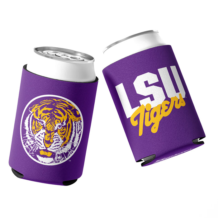 B&B Dry Goods LSU Tigers The Archives Vault Circle Script Stitched Neoprene Sublimated Double Sided Can Holder / Koozie - Purple
