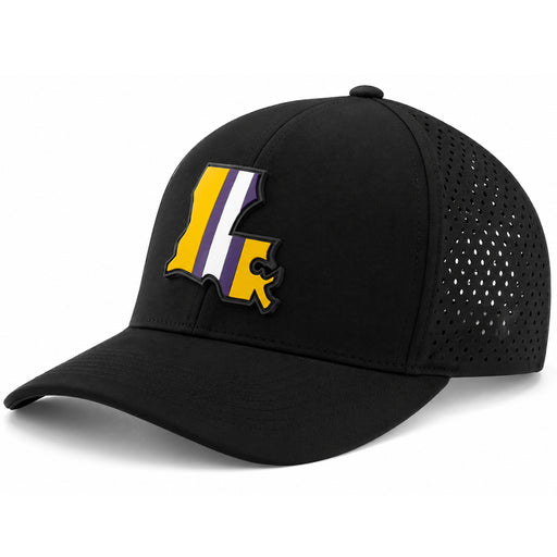 Bayou Birdie LA Helmet Perforated Performance Flat 6-Panel Hat - Black