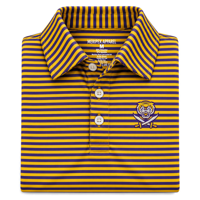 Bengals & Bandits Even Stripe Performance Stretch Polo - Purple / Gold