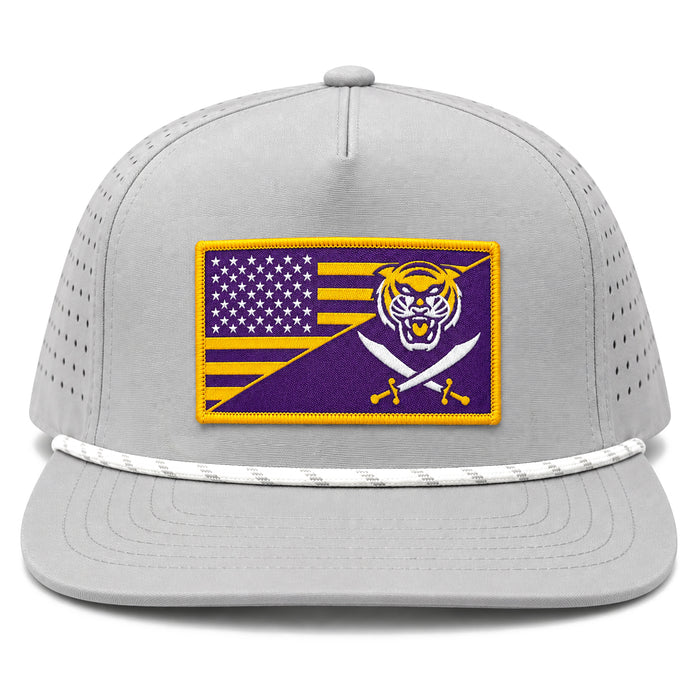 Bengals & Bandits Flag Patch Perforated Structured Flat Brim 5 Panel Rope Hat - Grey / White Rope