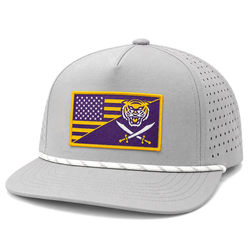 Bengals & Bandits Flag Patch Perforated Structured Flat Brim 5 Panel Rope Hat - Grey / White Rope