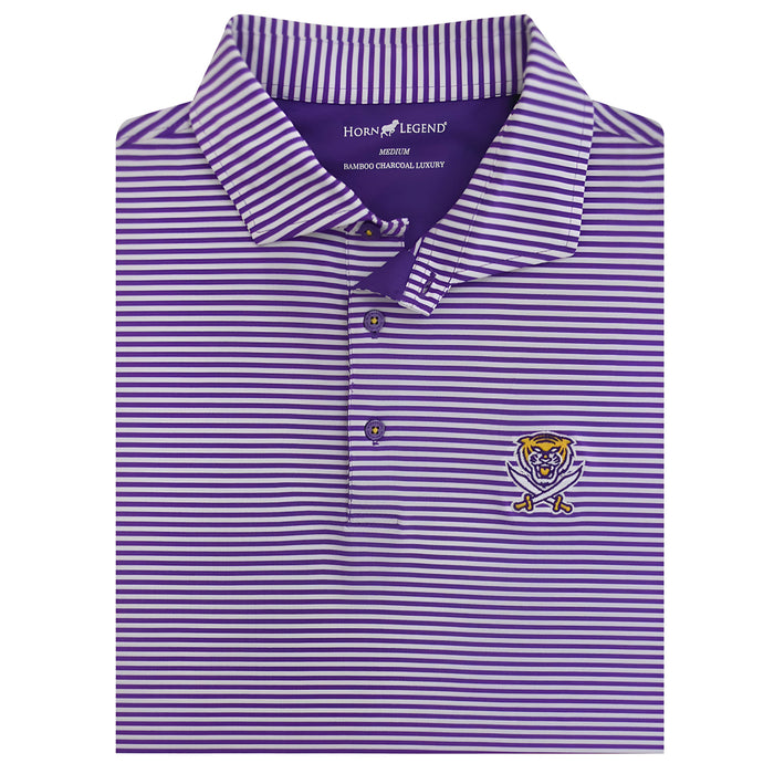 Bengals & Bandits Horn Legend Yarn Dyed Stripe Stretch Performance Polo - Purple / White