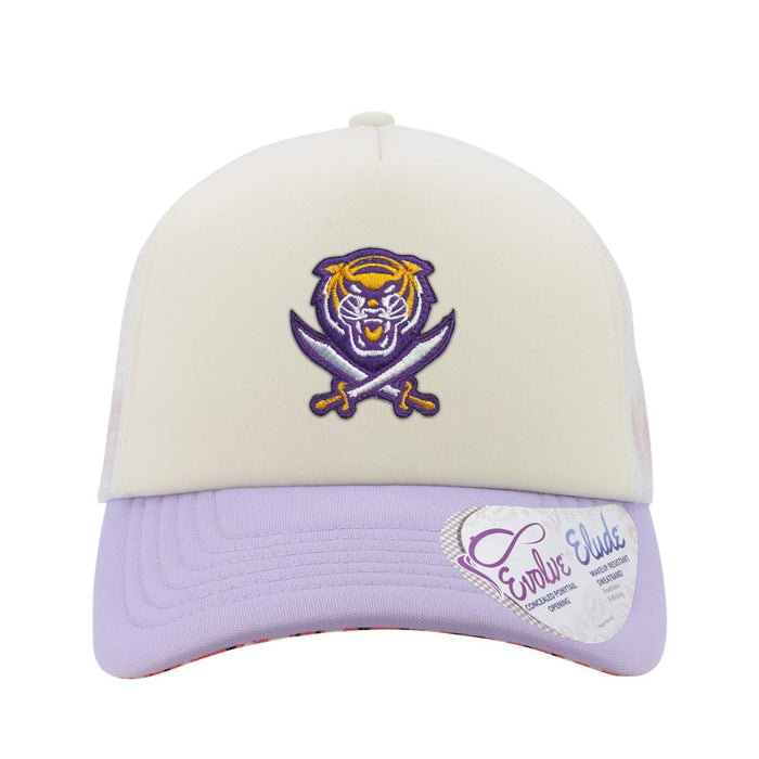 Bengals & Bandits Infinity Her Patch Rosie Women's Foam Pony Tail Trucker Hat - Ivory / Lavender