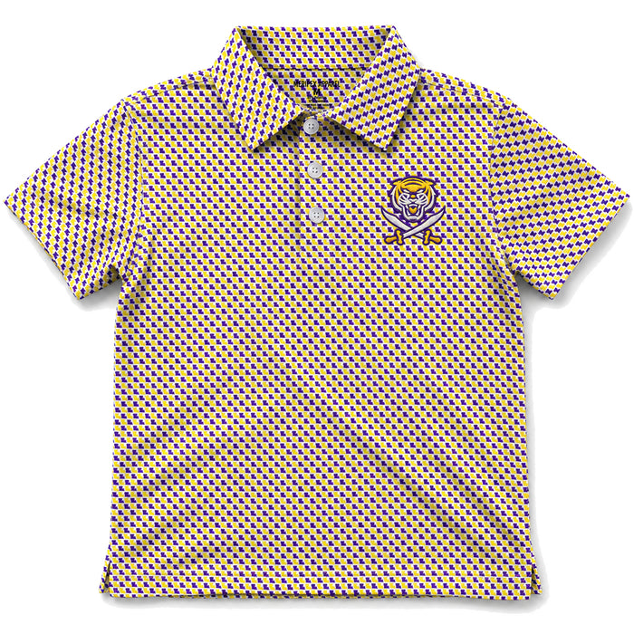 Bengals & Bandits Micro Louisiana Silhouette Kids Performance Stretch Polo - Purple / Gold