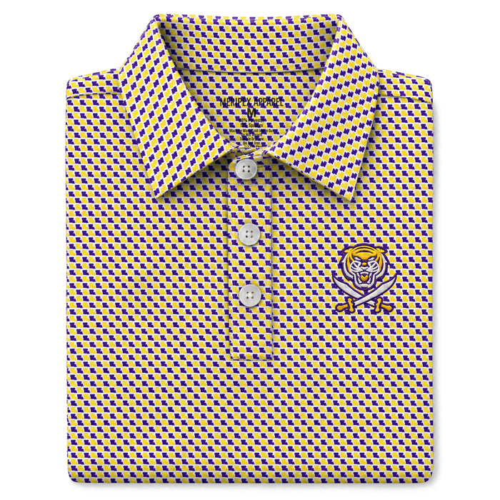 Bengals & Bandits Micro Louisiana Silhouette Performance Stretch Polo - Purple / Gold