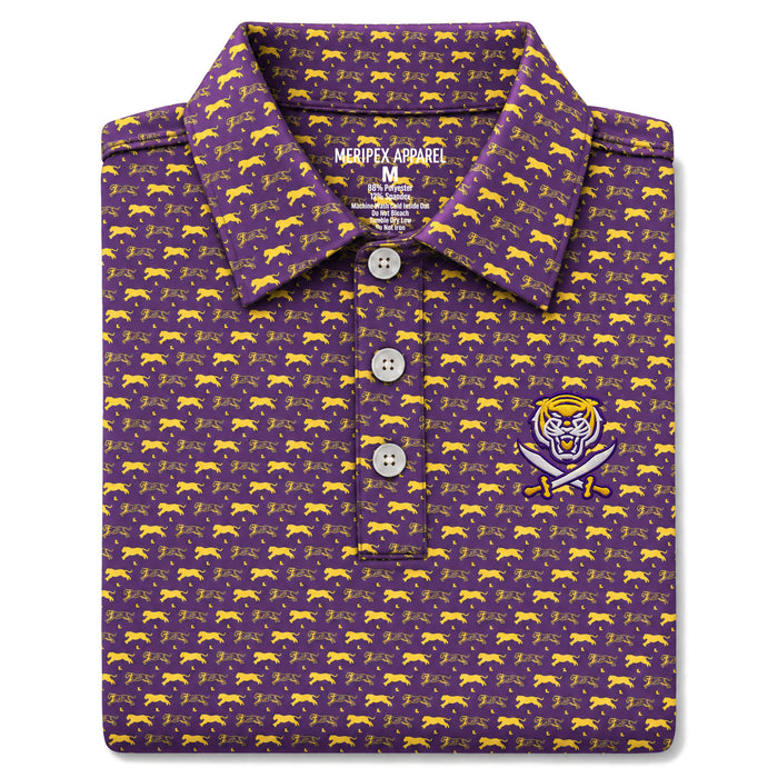 Bengals & Bandits Tiger Silhouette Pattern Performance Stretch Polo - Purple / Gold