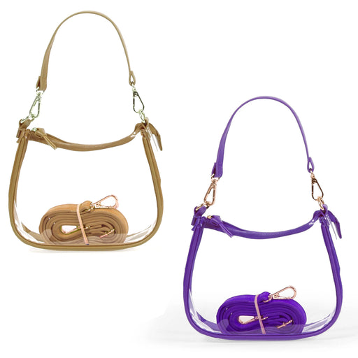 Desden Gameday Clara Clear Purse With Vegan Leather Trim and Straps