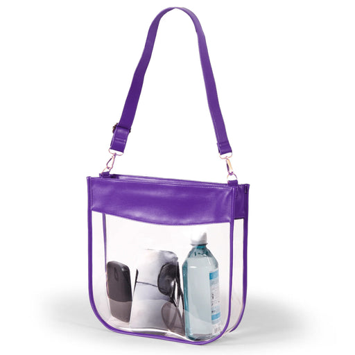 Desden Gameday Kate Clear Purse With Vegan Leather Trim and Straps - Purple