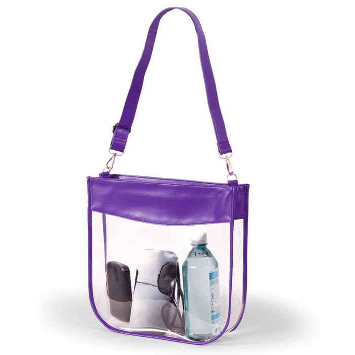 Desden Gameday Kate Clear Purse With Vegan Leather Trim and Straps - Purple