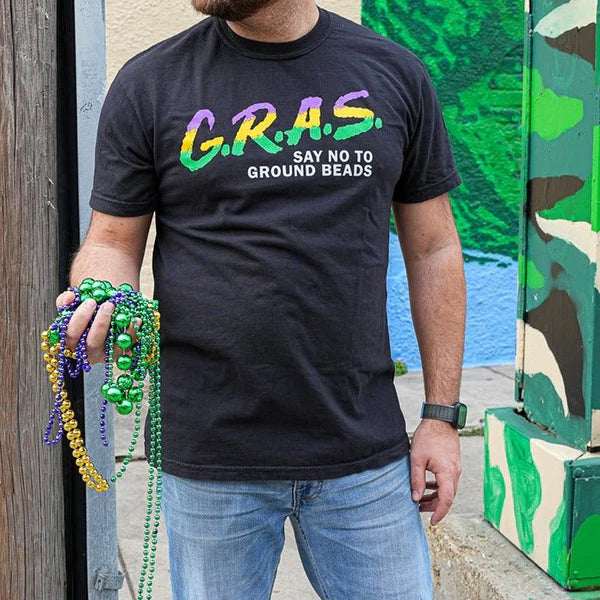 Dirty Coast Louisiana Mardi Gras GRAS Garment Dyed T-Shirt - Black
