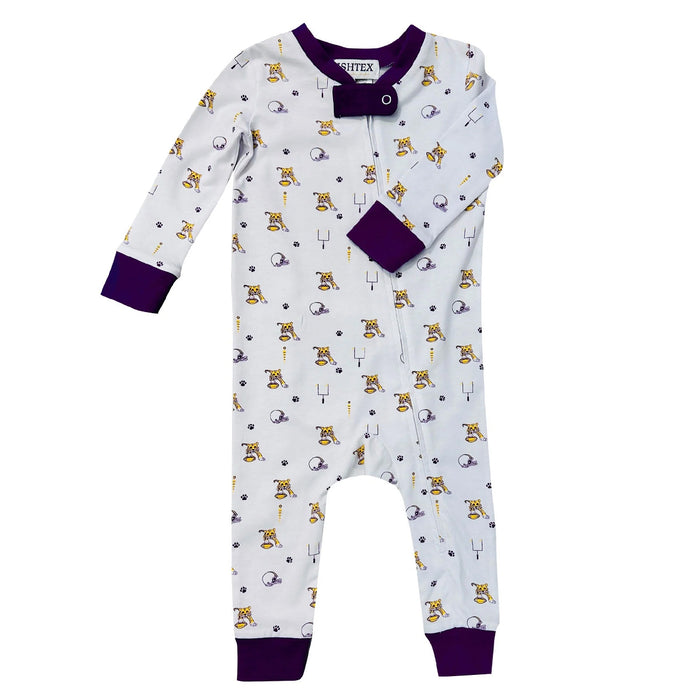 Ishtex Tiger Football Onesie Pajama Playsuit - White / Purple