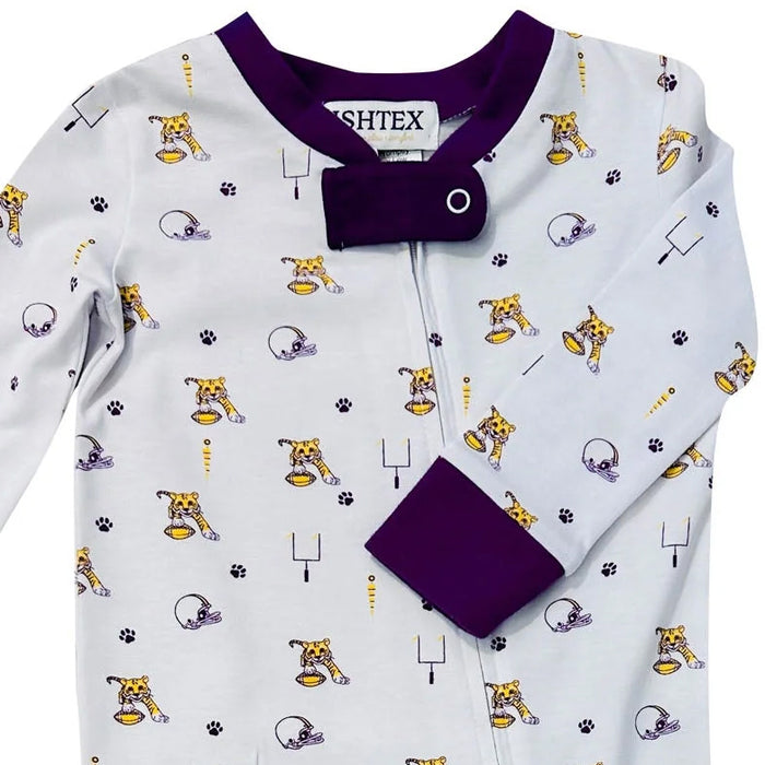 Ishtex Tiger Football Onesie Pajama Playsuit - White / Purple