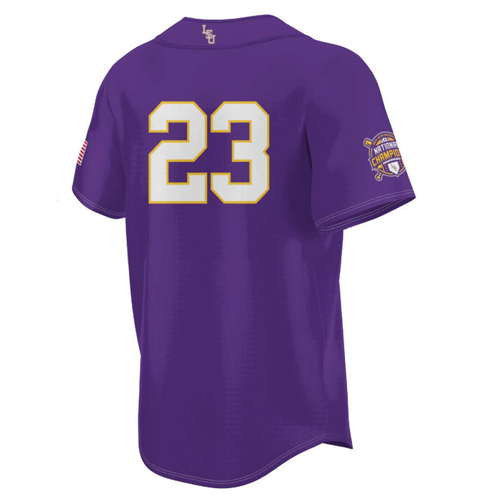 LSU Tigers ProSphere Baseball National Champions Adult Full-Button Baseball Fan Jersey - Purple