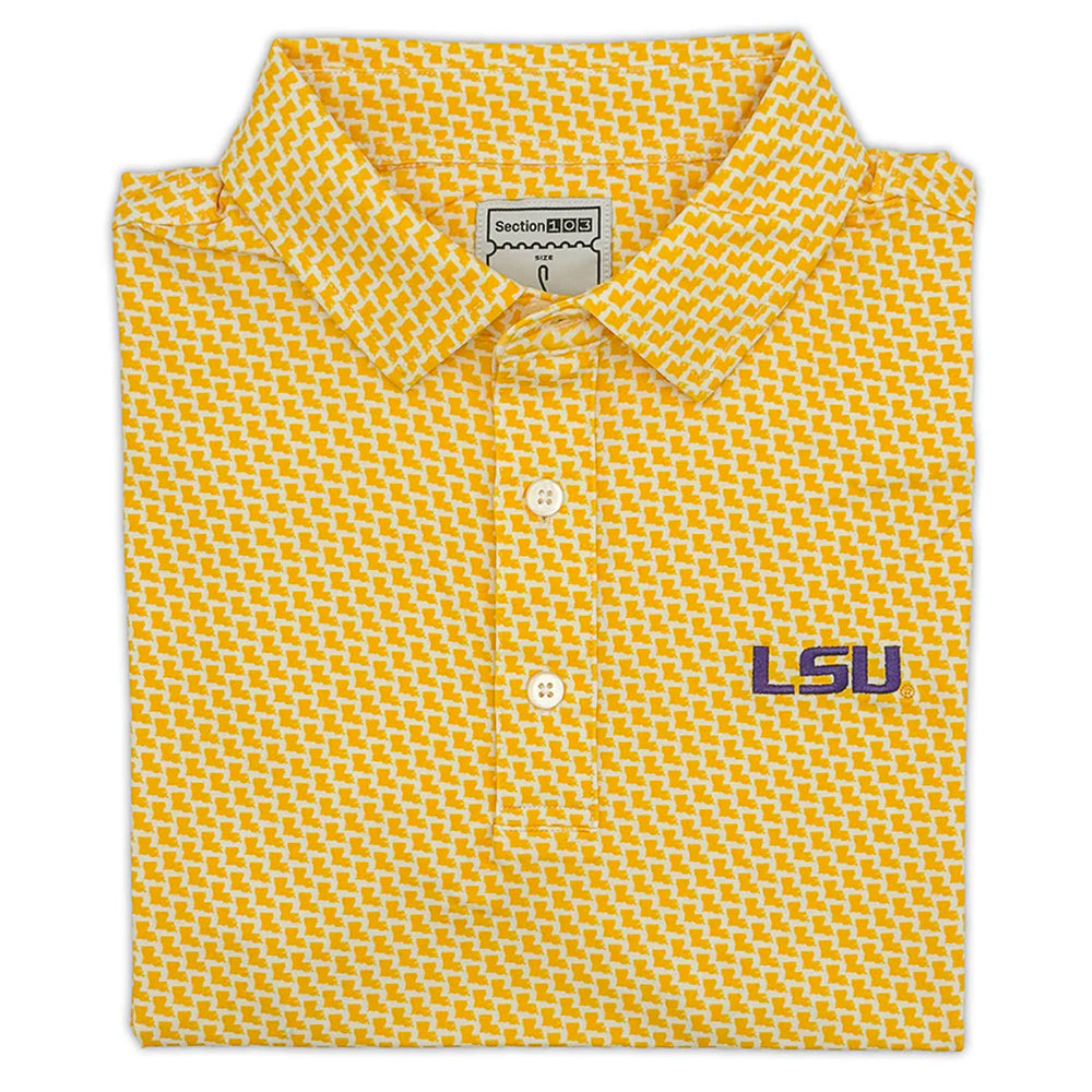 La Pattern LSU Tigers Section 103 Primary LA Pattern Performance Stretch Polo - G ...