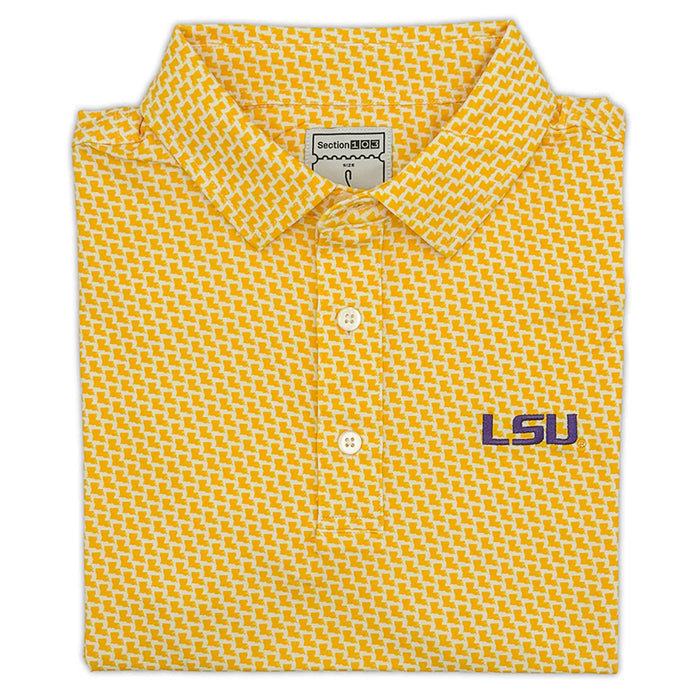 LSU Tigers Section 103 Primary LA Pattern Performance Stretch Polo - Gold