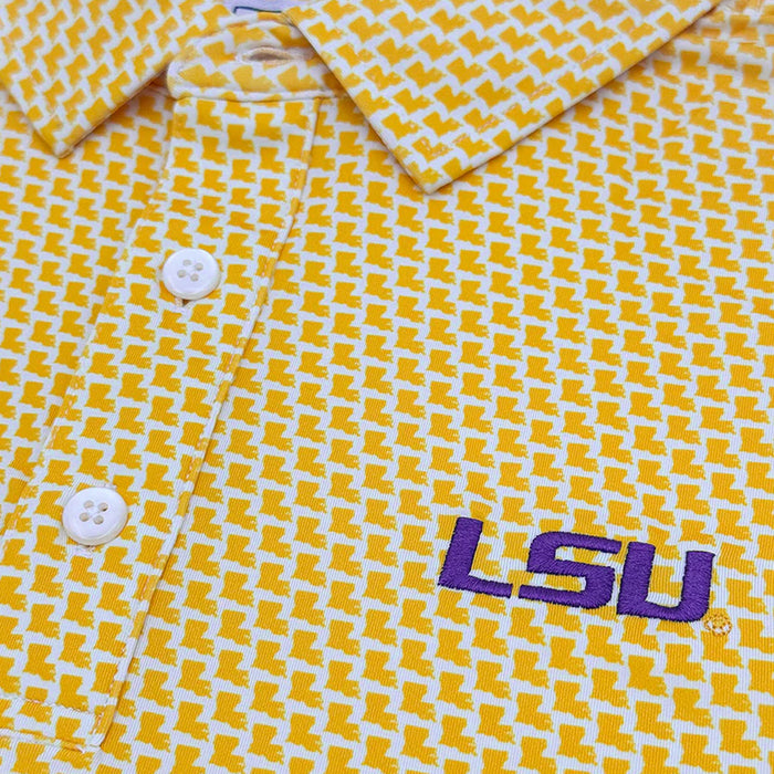 LSU Tigers Section 103 Primary LA Pattern Performance Stretch Polo - Gold
