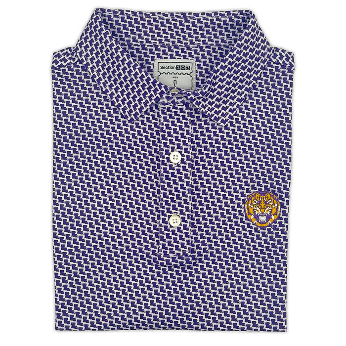 LSU Tigers Section 103 Tiger Head LA Pattern Performance Stretch Polo - Purple