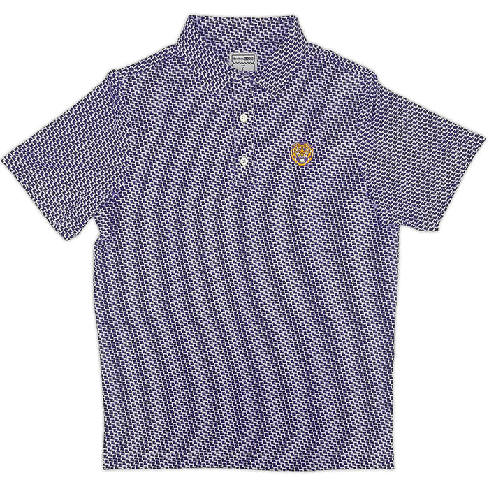 LSU Tigers Section 103 Tiger Head LA Pattern Performance Stretch Polo - Purple