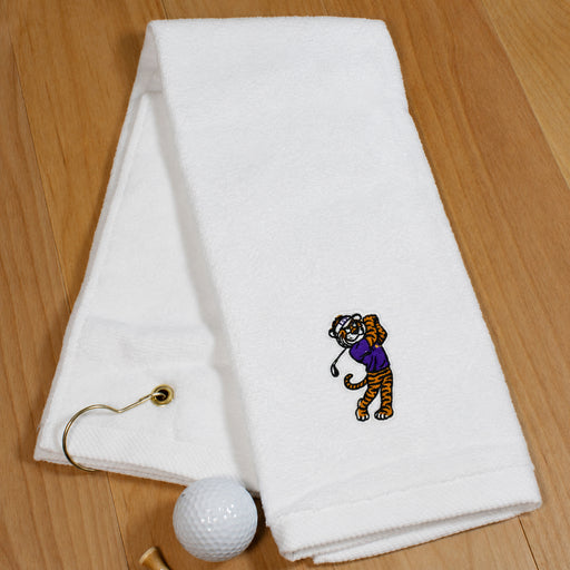 LSU Tiger Ahead Birdie Mike Embroidered Clip & Go Golf Towel - White