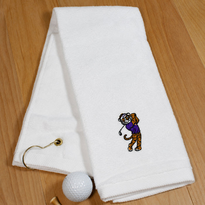 LSU Tiger Ahead Birdie Mike Embroidered Clip & Go Golf Towel - White