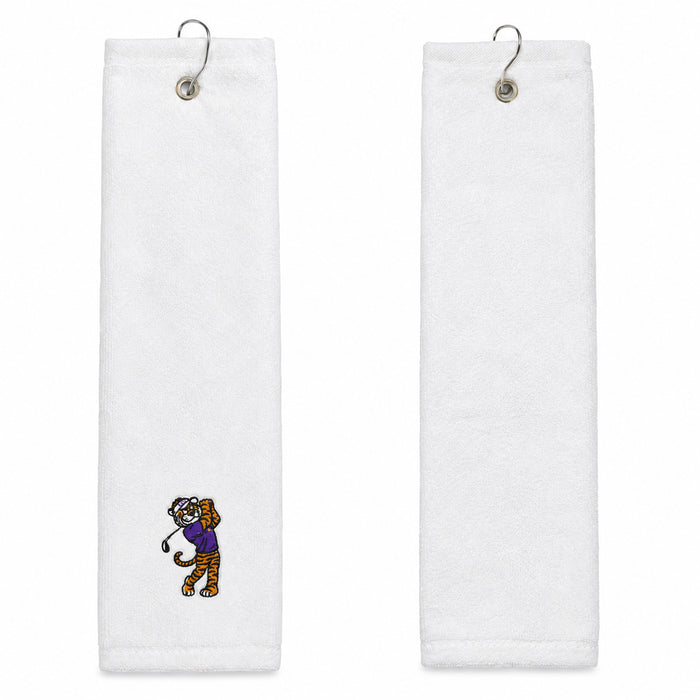 LSU Tiger Ahead Birdie Mike Embroidered Clip & Go Golf Towel - White