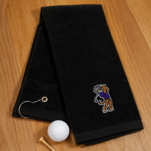 LSU Tiger Ahead Birdie Mike Embroidered Clip & Go Golf Towel - Black
