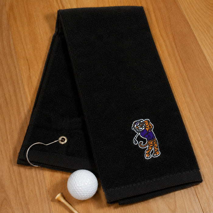 LSU Tiger Ahead Birdie Mike Embroidered Clip & Go Golf Towel - Black