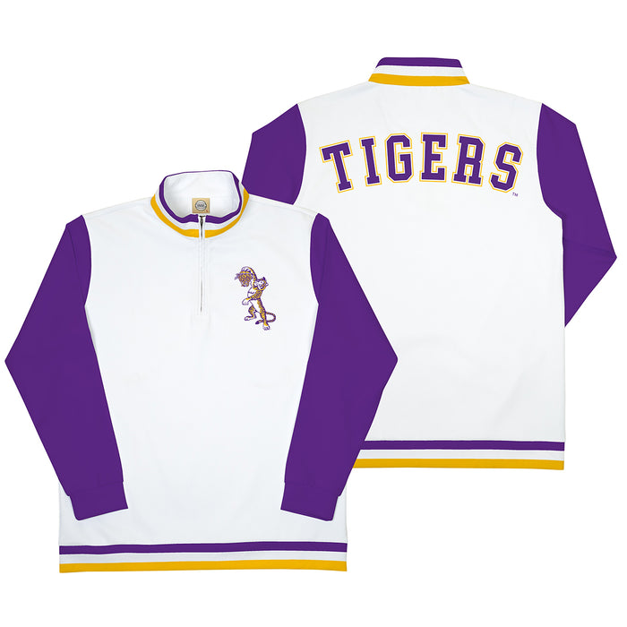 LSU Tigers 19Nine Dunking Tiger Basketball 1/4 Zip Pullover - White / Purple