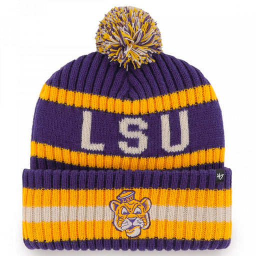 LSU Tigers 47 Brand Beanie Mike Bering Cuffed Knit With Pom - Purple