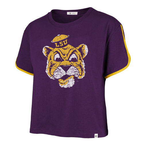 LSU Tigers 47 Brand Beanie Mike Dolphin Hem Crop Top T-Shirt - Purple